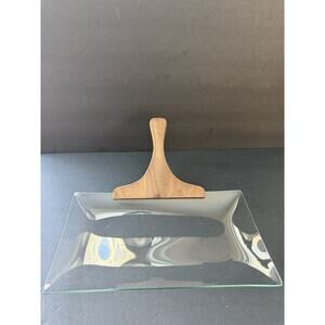 Vintage Mid Century Modern MCM Teak Glass Charcuterie Serving Tray Modernist